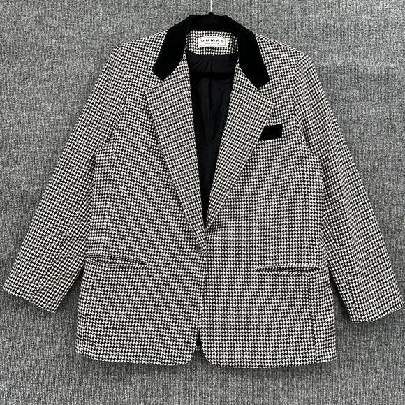 Vintage Dumas Womens Houndstooth Blazer Jacket Womens Medium Black White Lined - Picture 1 of 12